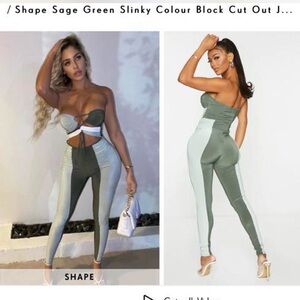 Sexy sage green Colorblock Strapless Jumpsuit